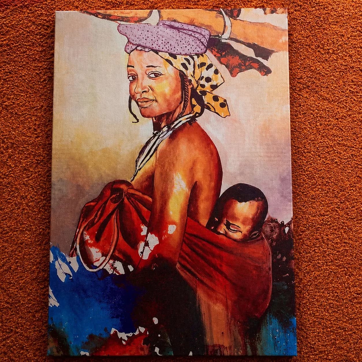 Red African Traditional Art Print Wall Decor