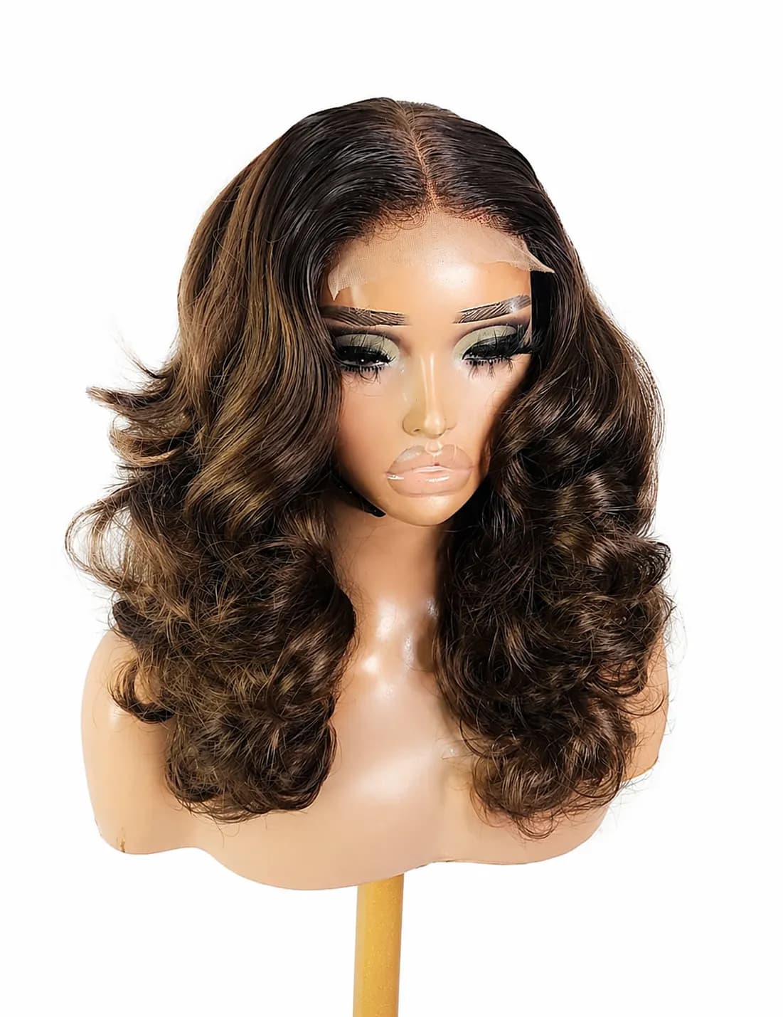 Honey brown virgin bouncy in 14 inches on 4x4 inches